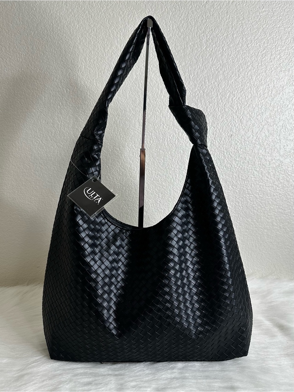 NWT Ulta Beauty Black Woven Knot Handle Hobo Shoulder Bag